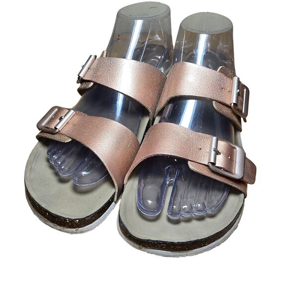 Madden Girl Rose Gold Double Silver Buckle Slide Sandals Slip on Cork Womens 9 - Picture 3 of 8
